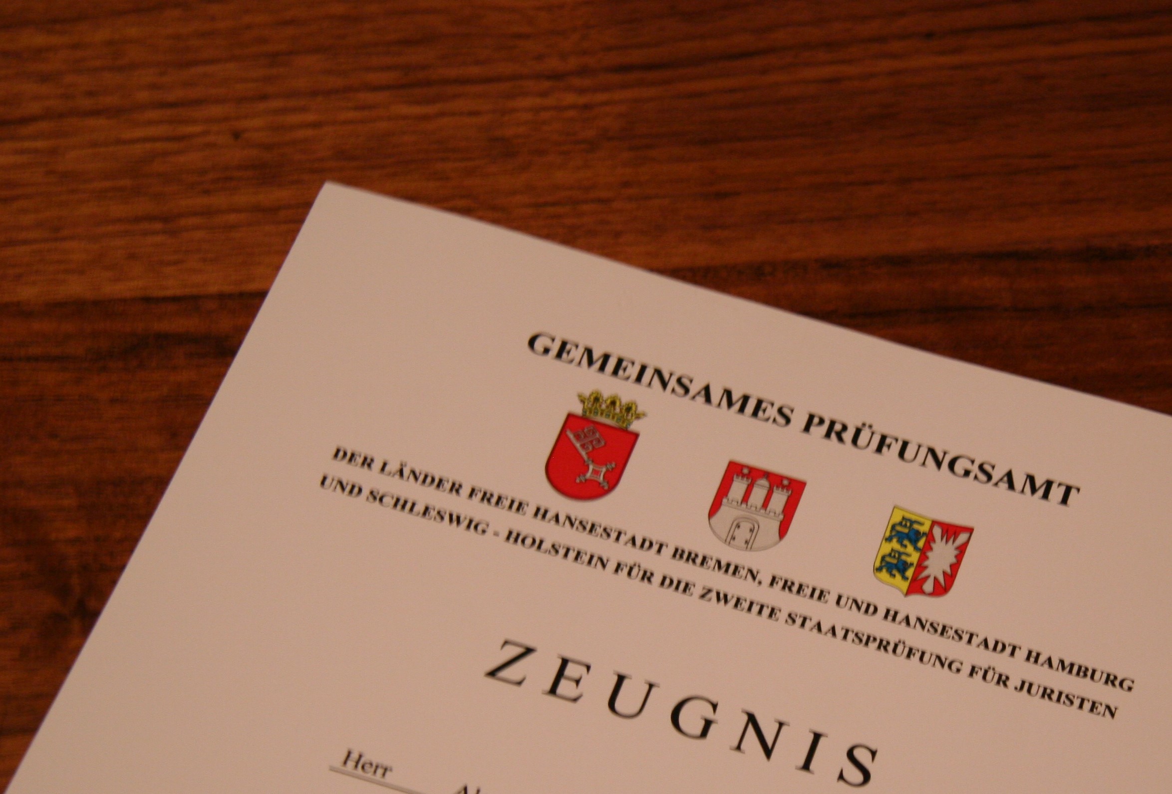Zeugnis zweites Staatsexamen